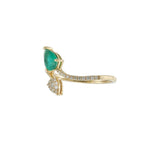 14KT Yellow Gold Pear-Shaped Emerald & Diamond Fancy Petal Ring