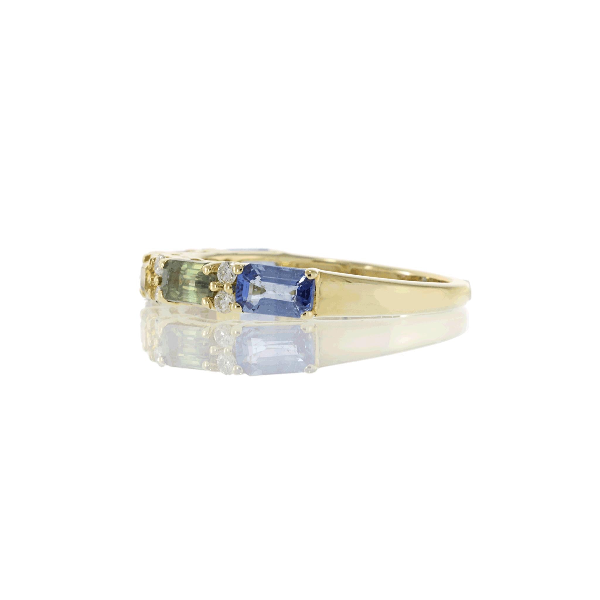Multi-Color Sapphire and Diamond Ring in 14KT Yellow Gold