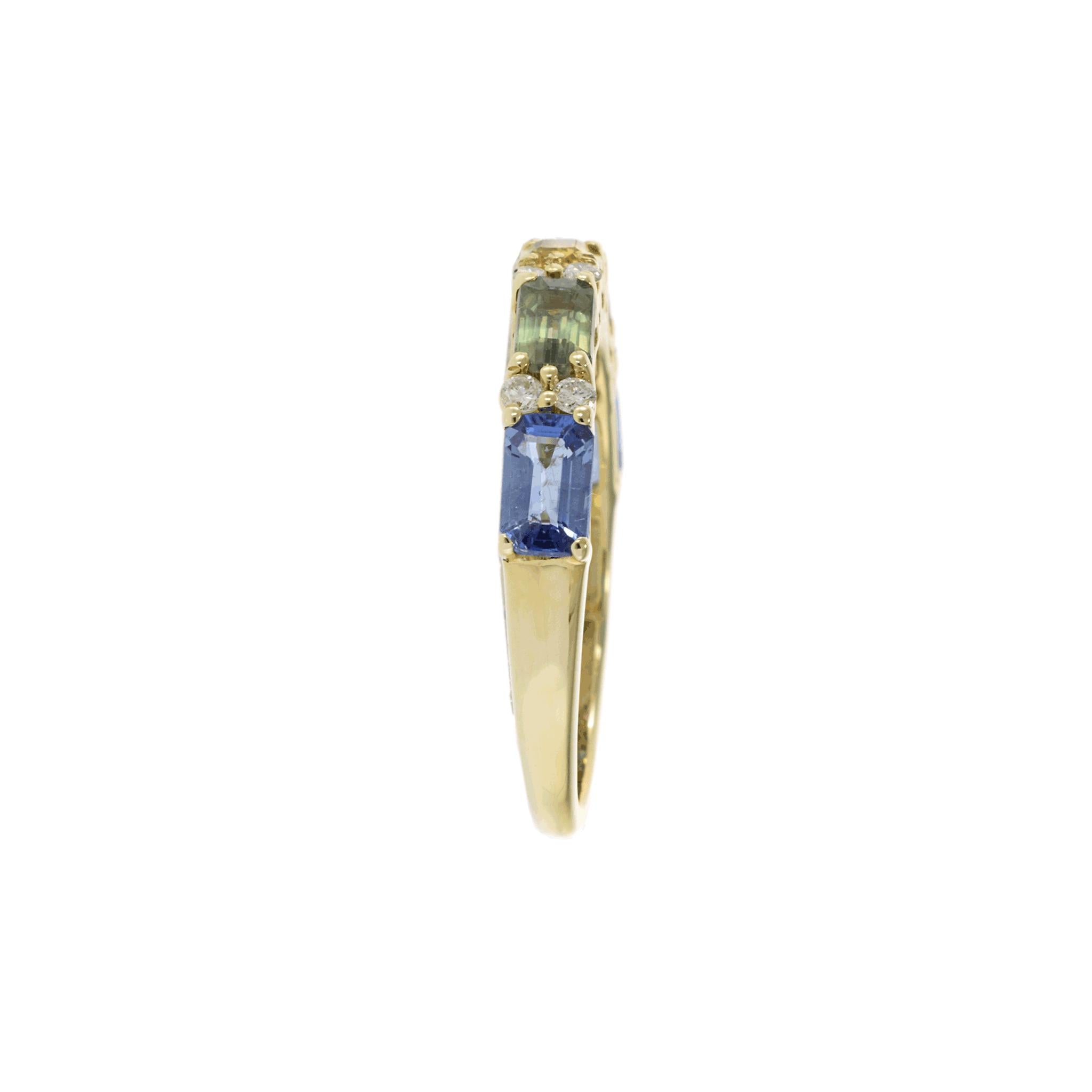 Multi-Color Sapphire and Diamond Ring in 14KT Yellow Gold