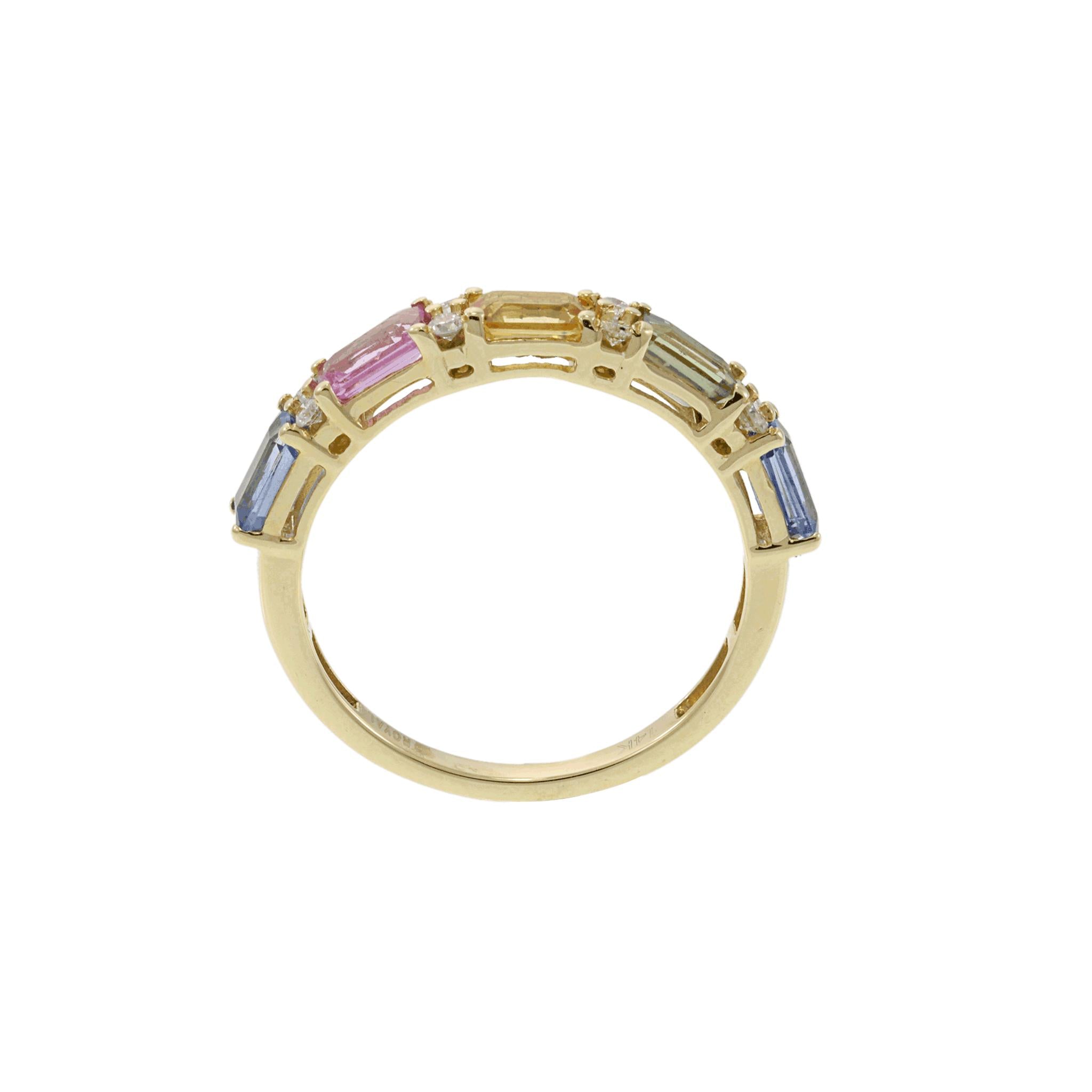 Multi-Color Sapphire and Diamond Ring in 14KT Yellow Gold