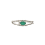 14KT White Gold Emerald and Diamond Split-Shank Ring