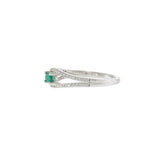 14KT White Gold Emerald and Diamond Split-Shank Ring