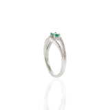 14KT White Gold Emerald and Diamond Split-Shank Ring