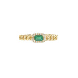 14KT Yellow Gold Emerald & Diamond Chain-Link Ring