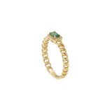 14KT Yellow Gold Emerald & Diamond Chain-Link Ring