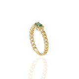 14KT Yellow Gold Emerald & Diamond Chain-Link Ring