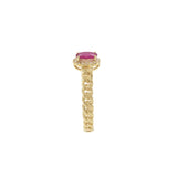 14KT Yellow Gold Chain Link Ruby and Diamond Halo Ring