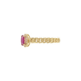 14KT Yellow Gold Chain Link Ruby and Diamond Halo Ring