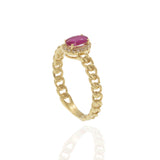 14KT Yellow Gold Chain Link Ruby and Diamond Halo Ring