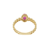 14KT Yellow Gold Chain Link Ruby and Diamond Halo Ring