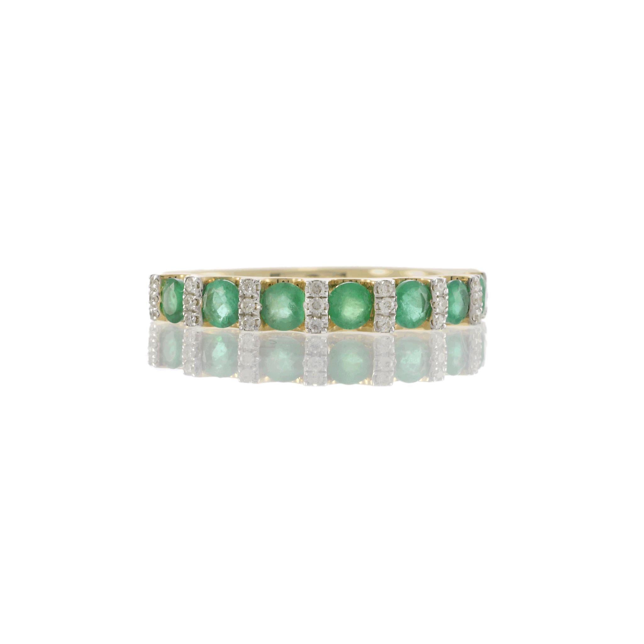 14KT Yellow Gold Emerald and Diamond Alternating Ring
