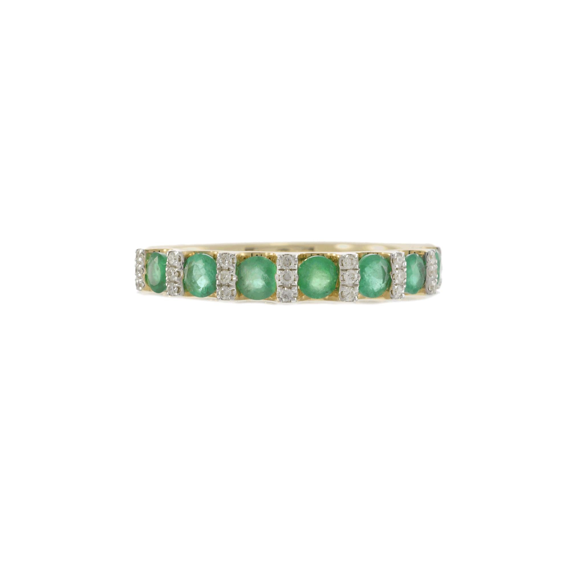 14KT Yellow Gold Emerald and Diamond Alternating Ring