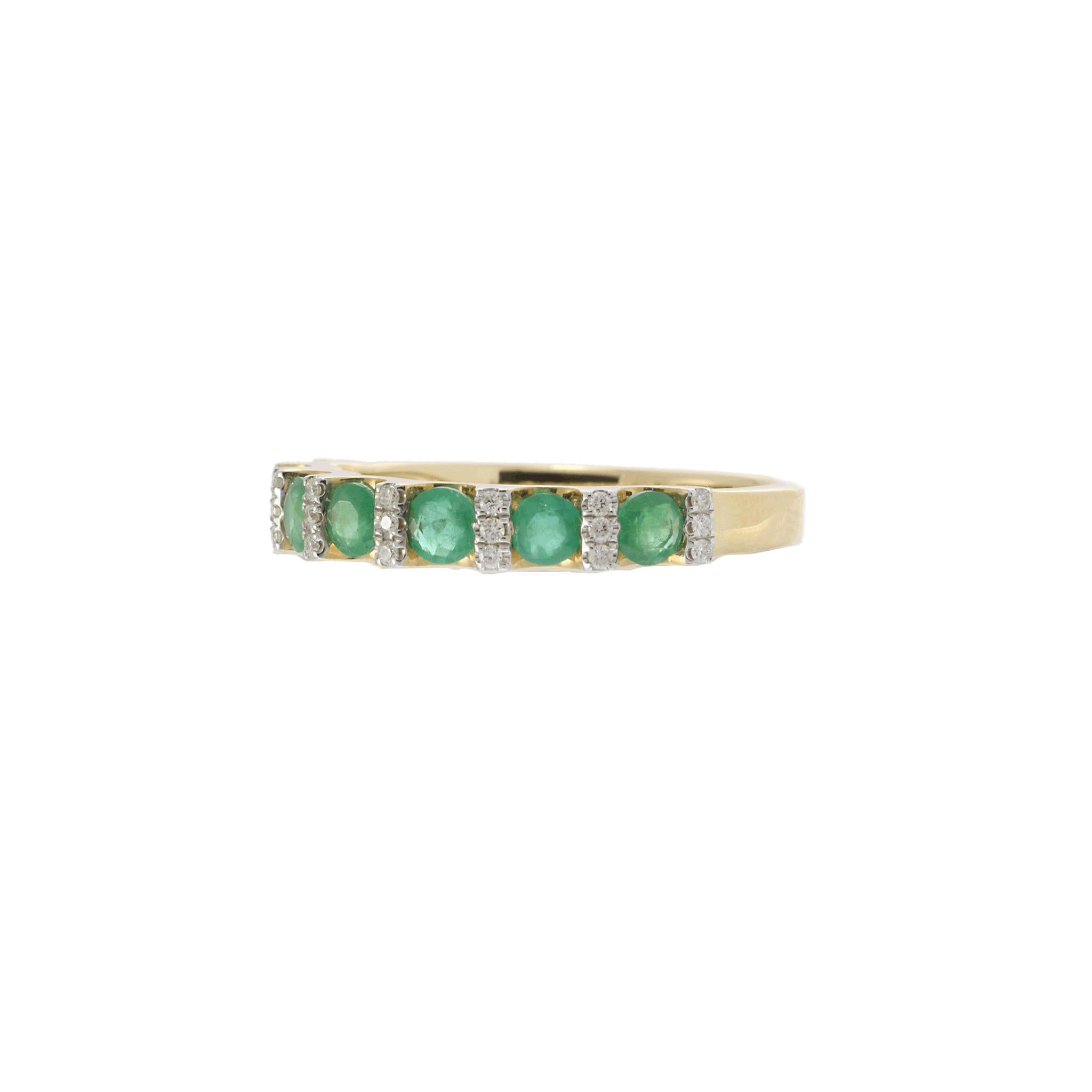 14KT Yellow Gold Emerald and Diamond Alternating Ring