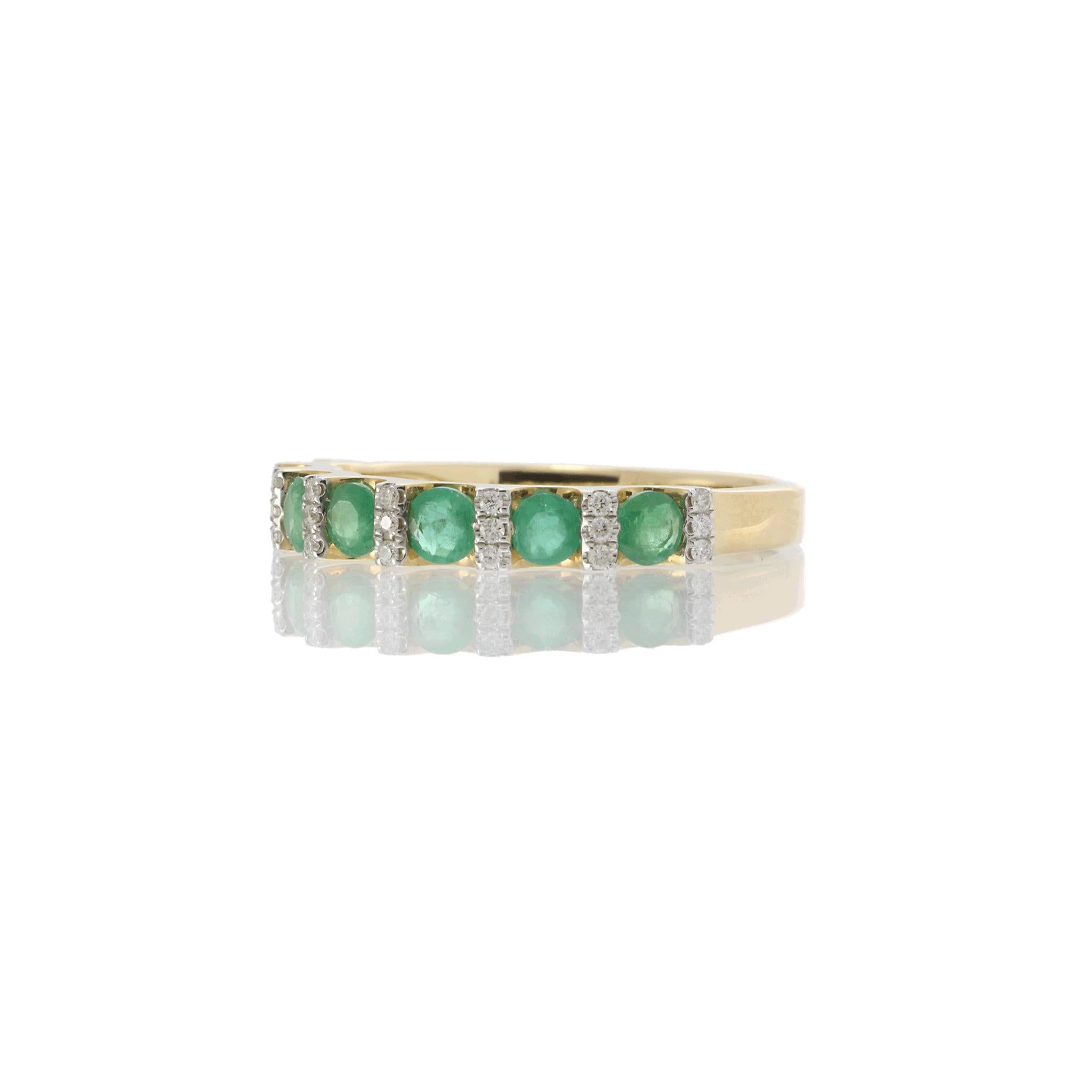 14KT Yellow Gold Emerald and Diamond Alternating Ring