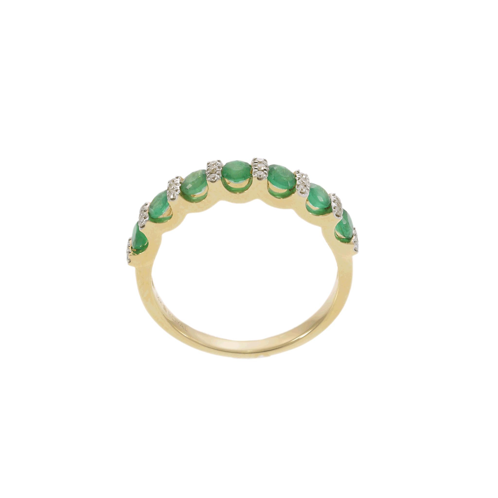 14KT Yellow Gold Emerald and Diamond Alternating Ring