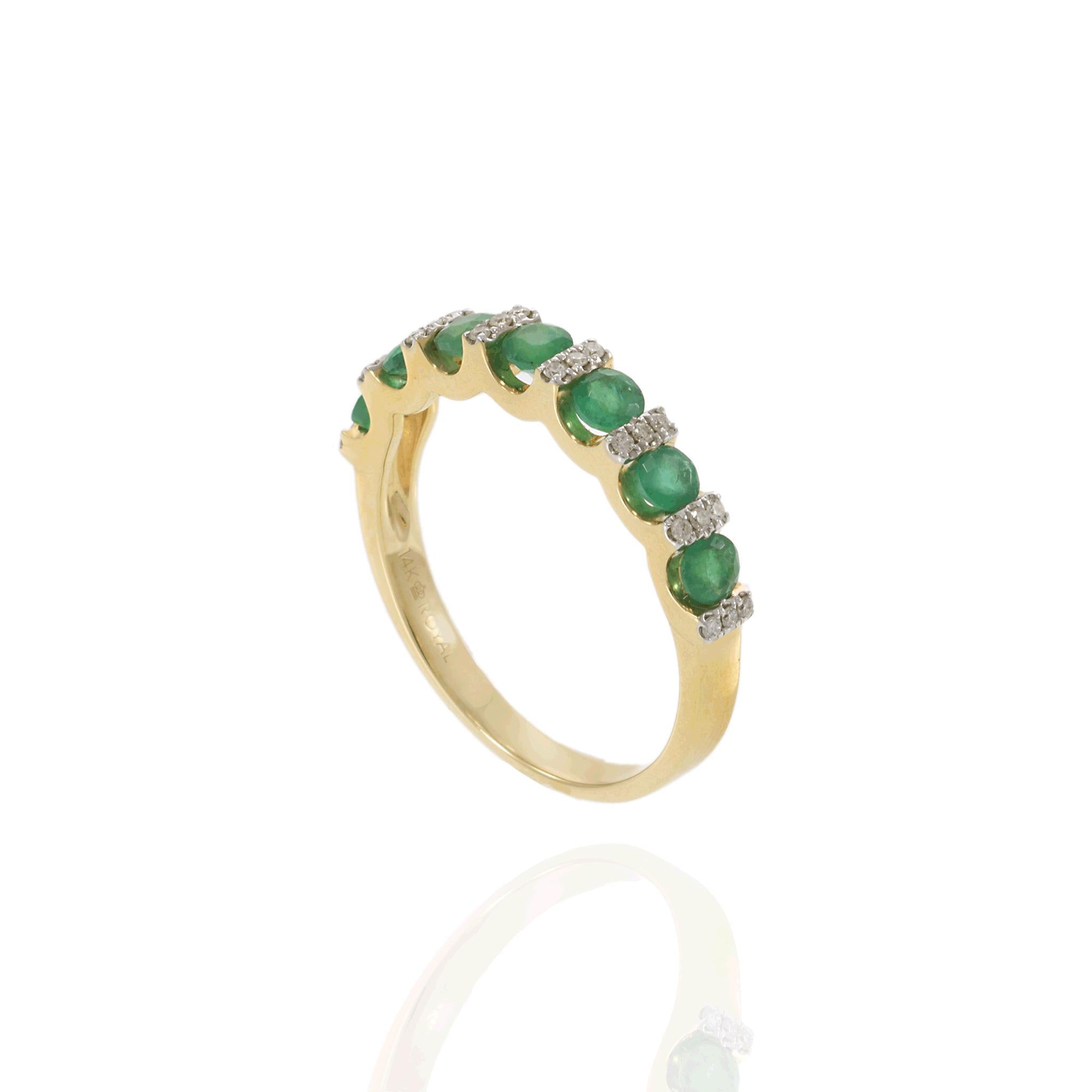 14KT Yellow Gold Emerald and Diamond Alternating Ring