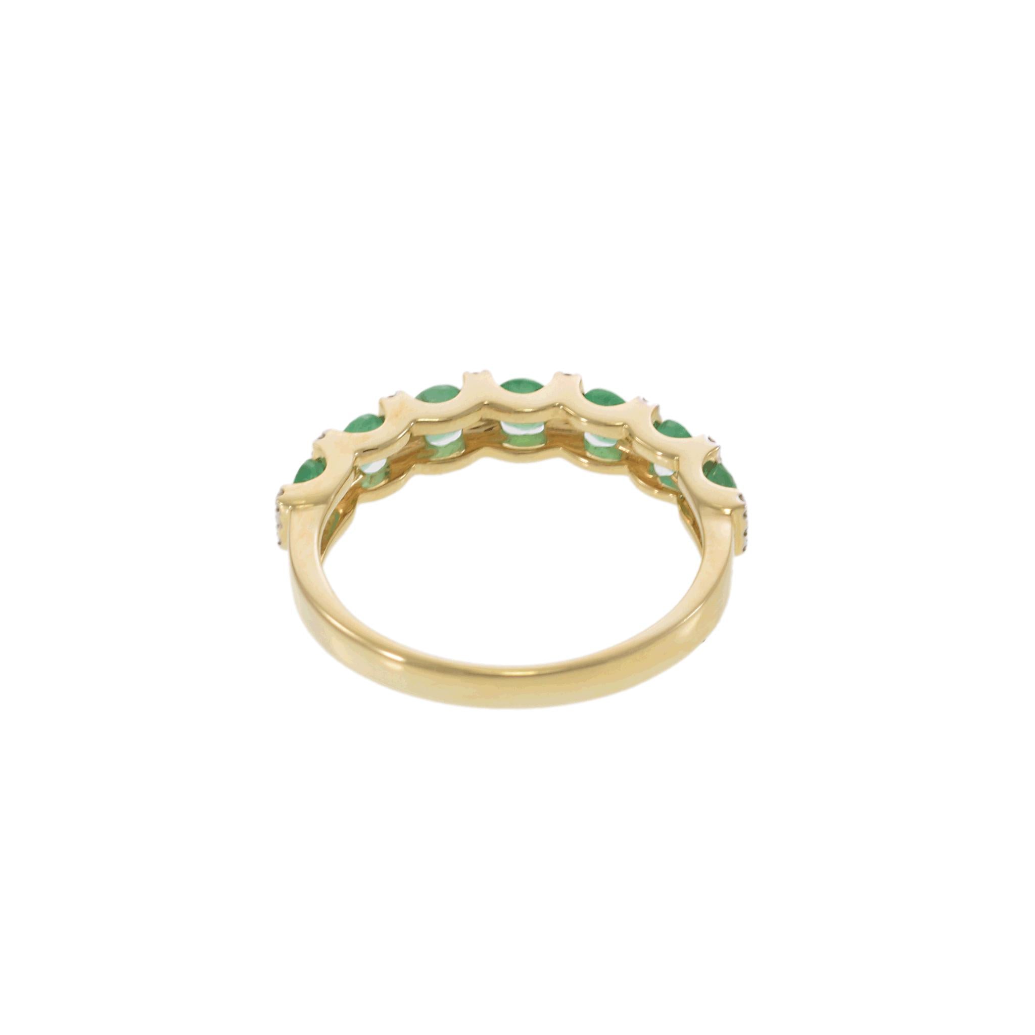 14KT Yellow Gold Emerald and Diamond Alternating Ring