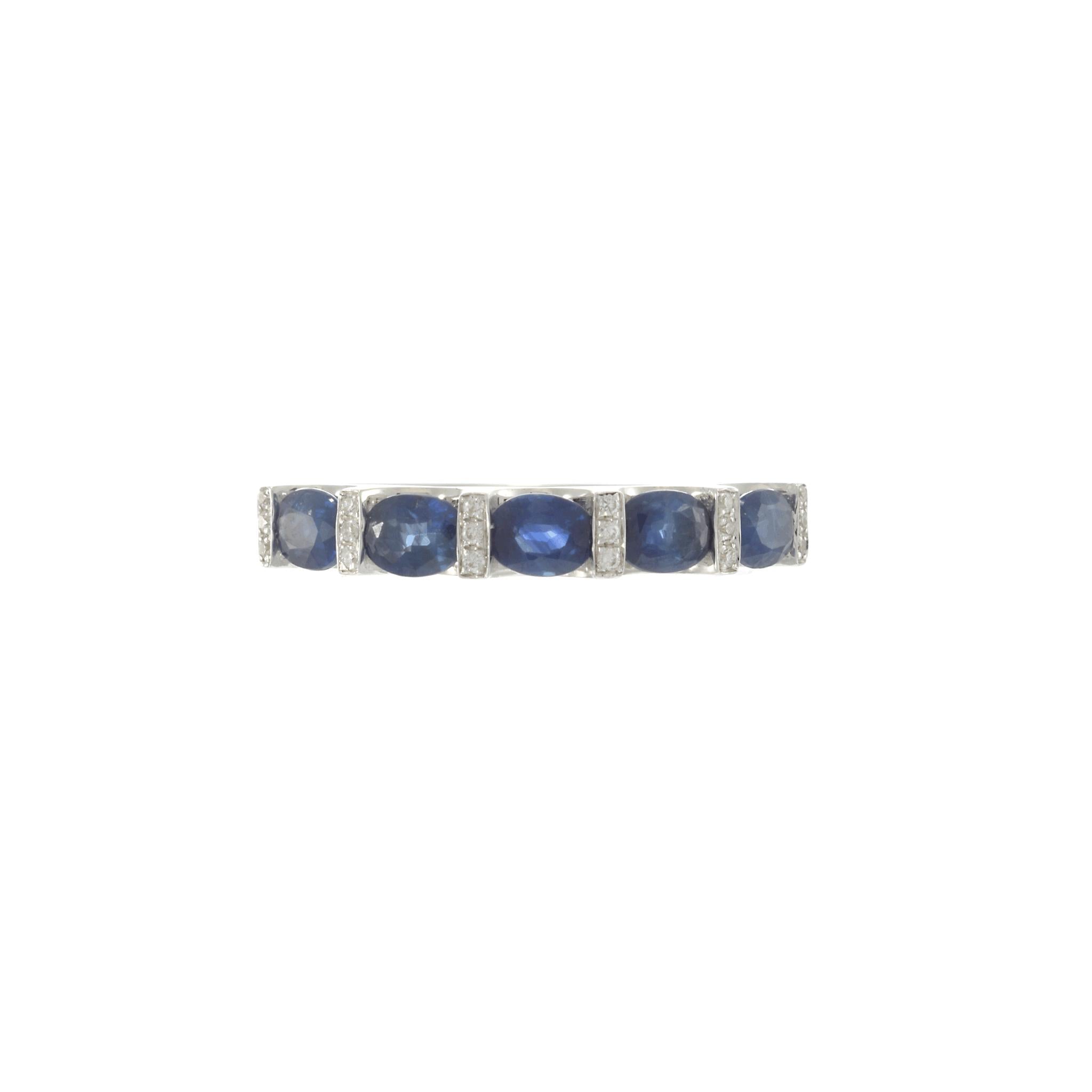 14KT White Gold Sapphire and Diamond Alternating Ring