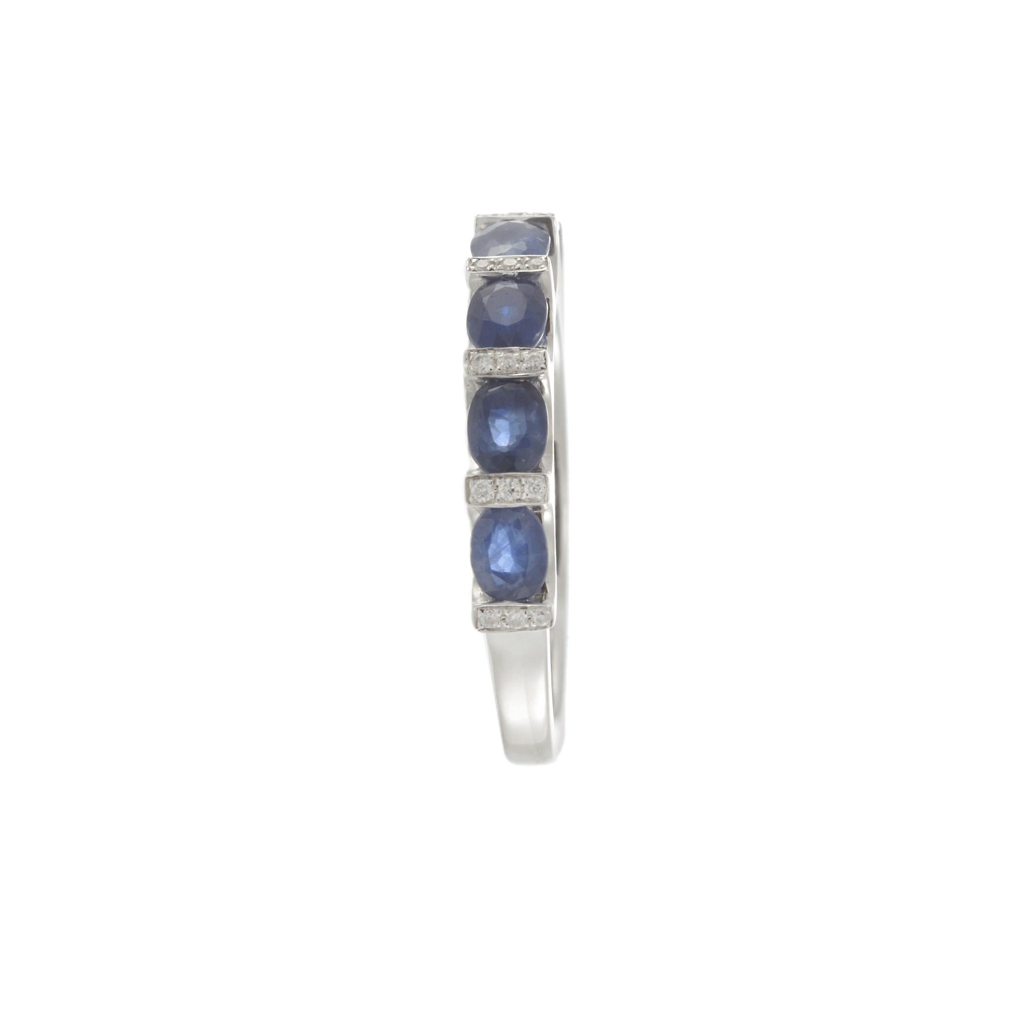 14KT White Gold Sapphire and Diamond Alternating Ring