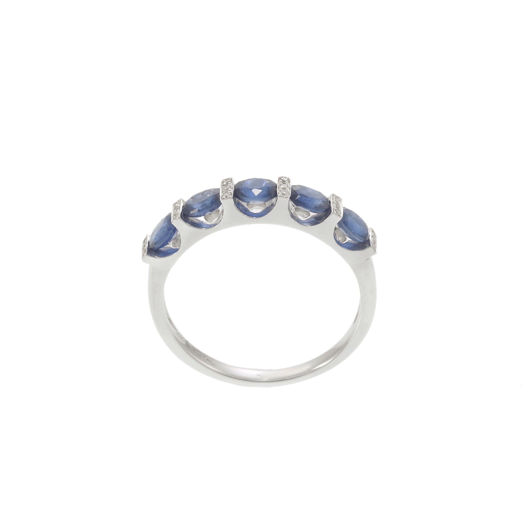 14KT White Gold Sapphire and Diamond Alternating Ring
