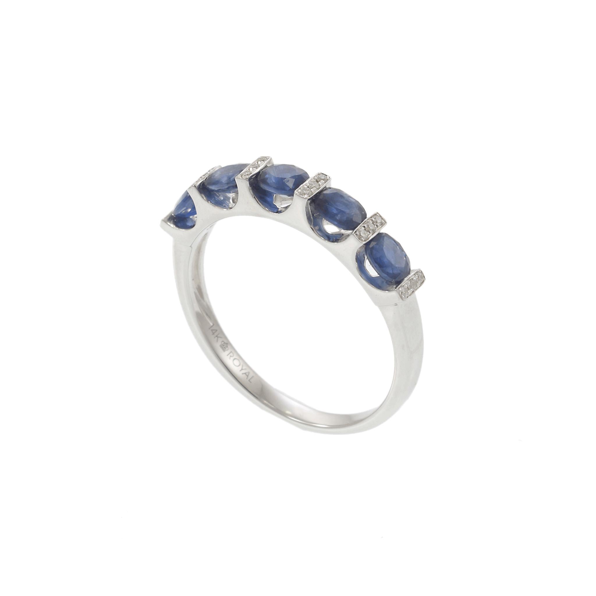 14KT White Gold Sapphire and Diamond Alternating Ring