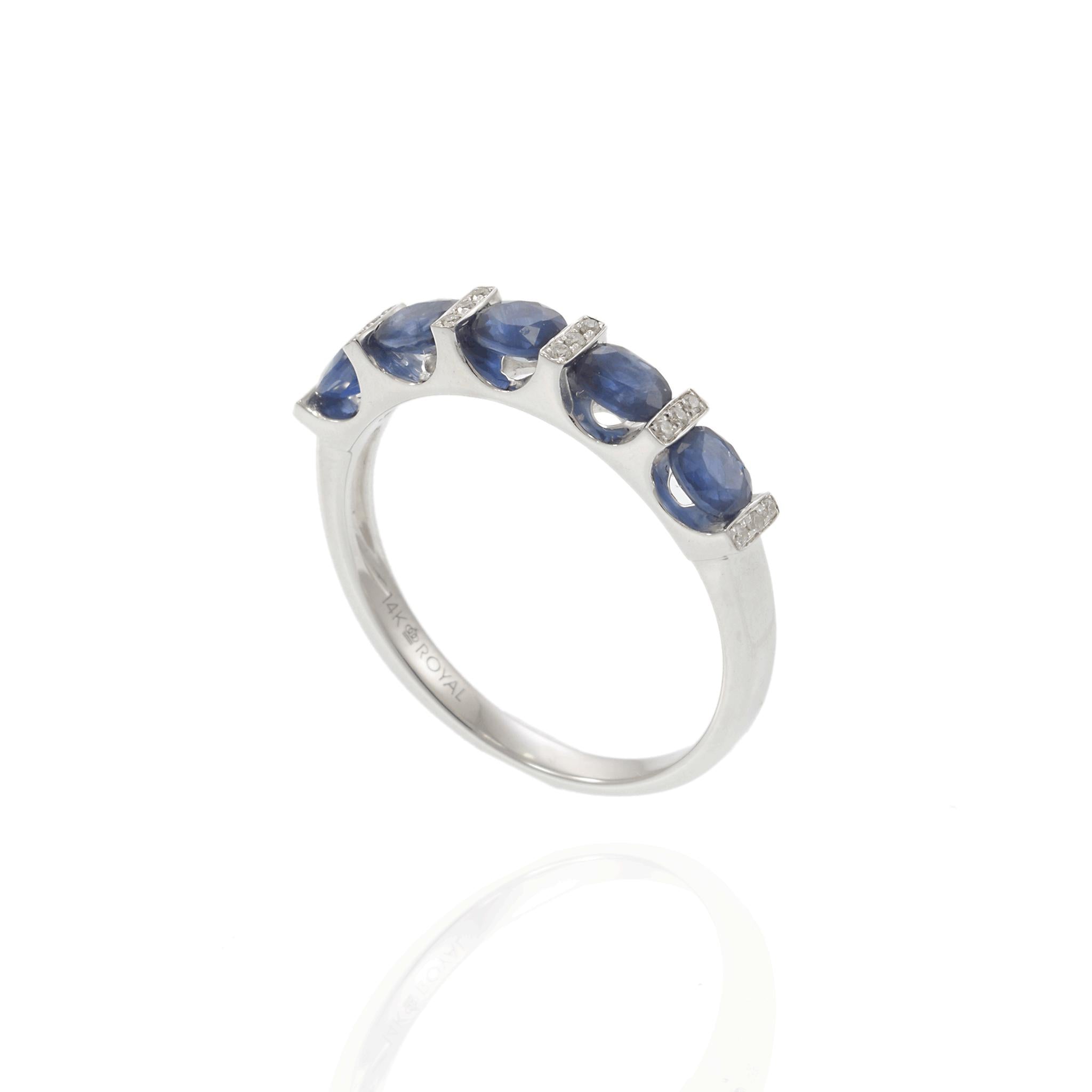 14KT White Gold Sapphire and Diamond Alternating Ring