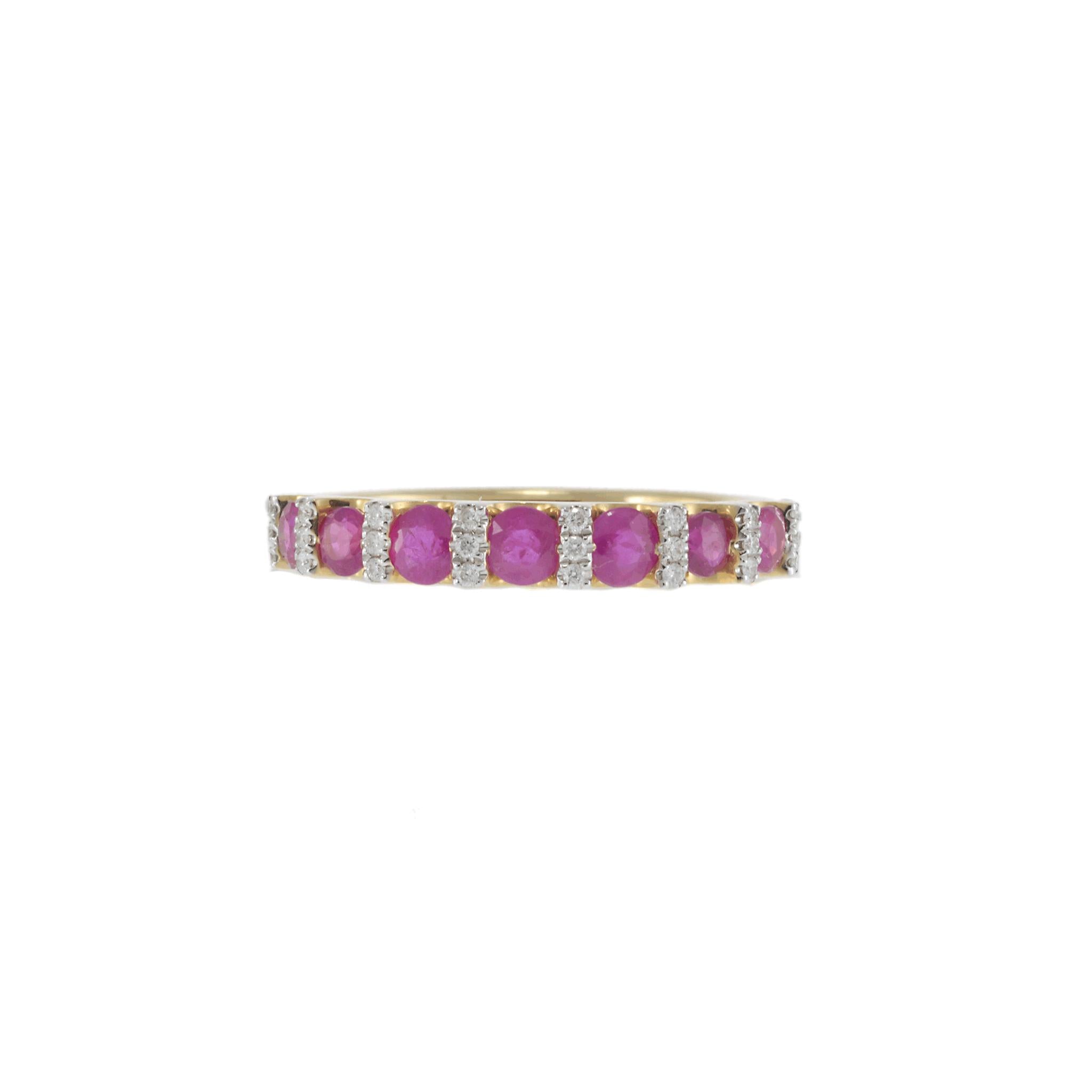 14KT Yellow Gold Ruby and Diamond Alternating Ring