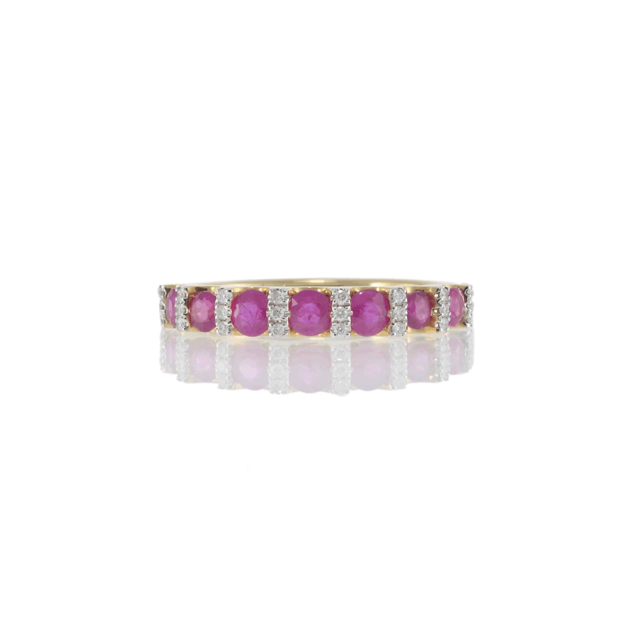 14KT Yellow Gold Ruby and Diamond Alternating Ring
