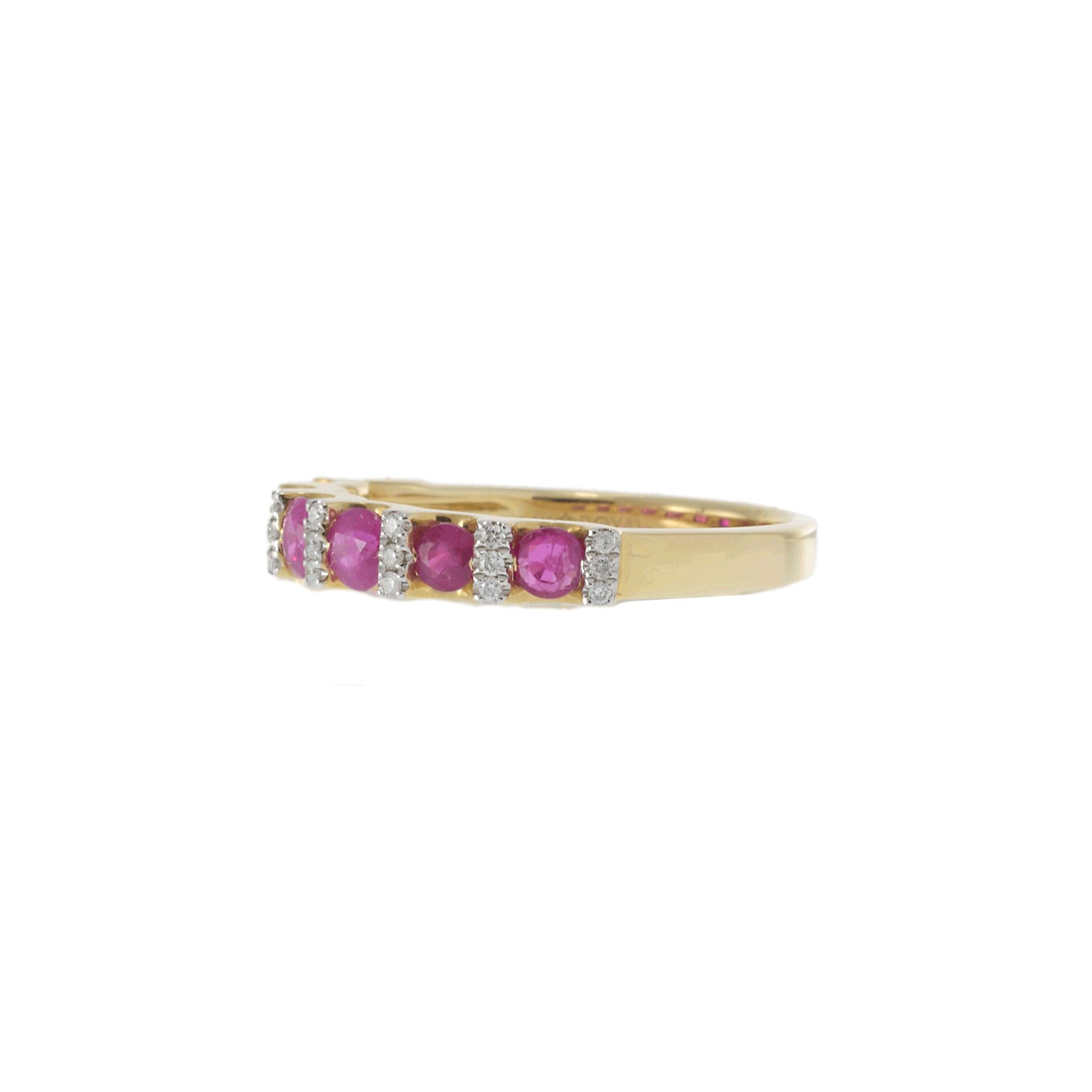 14KT Yellow Gold Ruby and Diamond Alternating Ring