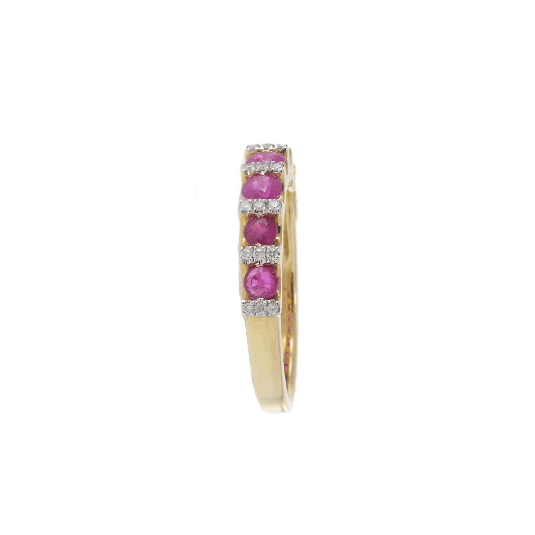 14KT Yellow Gold Ruby and Diamond Alternating Ring