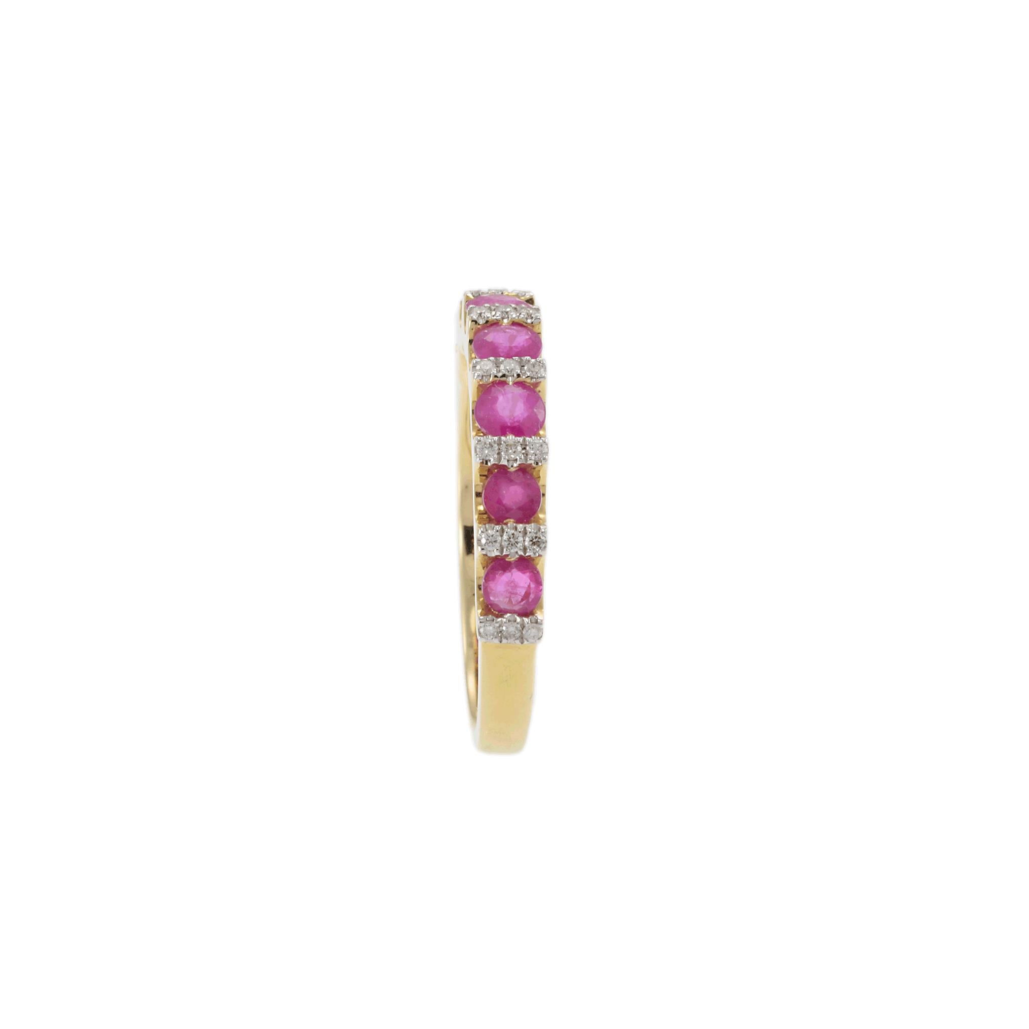 14KT Yellow Gold Ruby and Diamond Alternating Ring