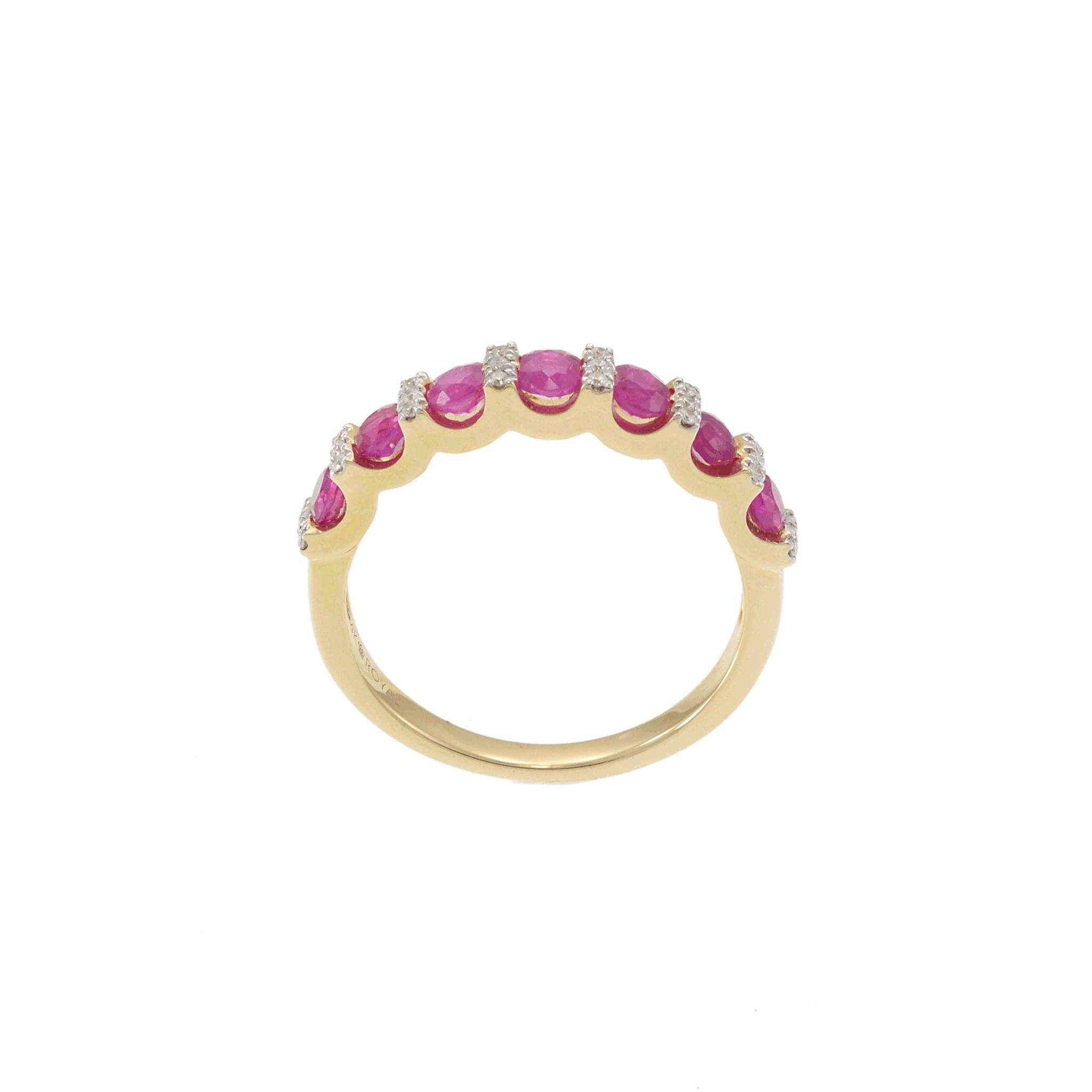 14KT Yellow Gold Ruby and Diamond Alternating Ring