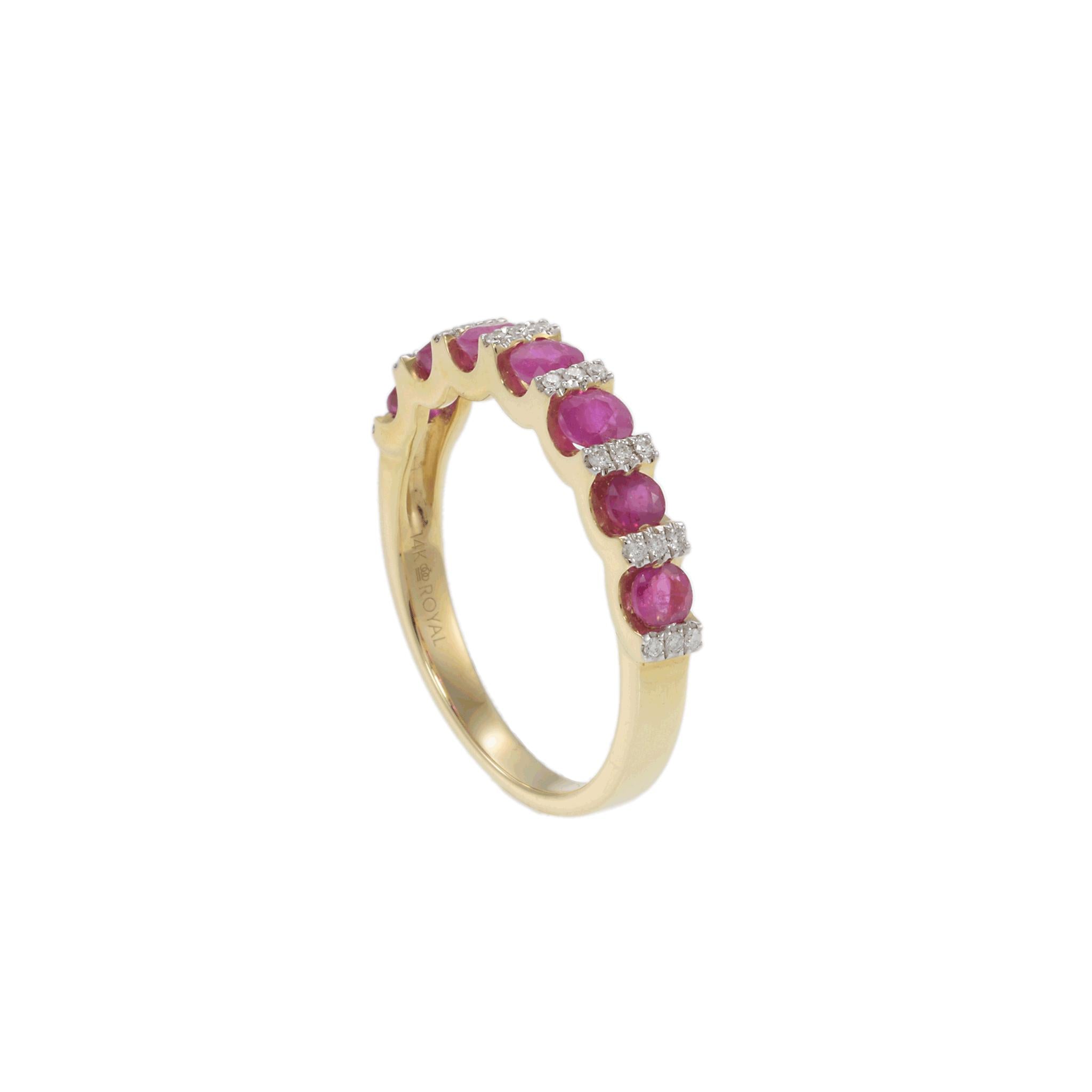 14KT Yellow Gold Ruby and Diamond Alternating Ring