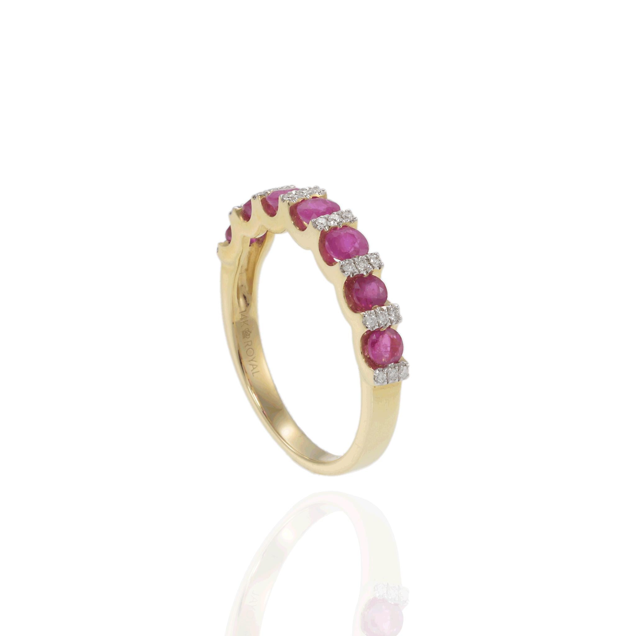 14KT Yellow Gold Ruby and Diamond Alternating Ring