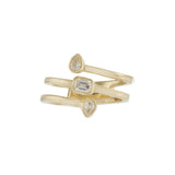 Finger Wrap Ring with Baguette and Pear Shaped Diamonds in 14K Yellow Gold