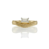 14KT Yellow Gold Herringbone Band with Emerald-Cut Diamond