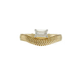 14KT Yellow Gold Herringbone Band with Emerald-Cut Diamond