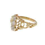 Antique Victorian Era 18KT Yellow Gold 3-Stone Diamond Filigree French Ring