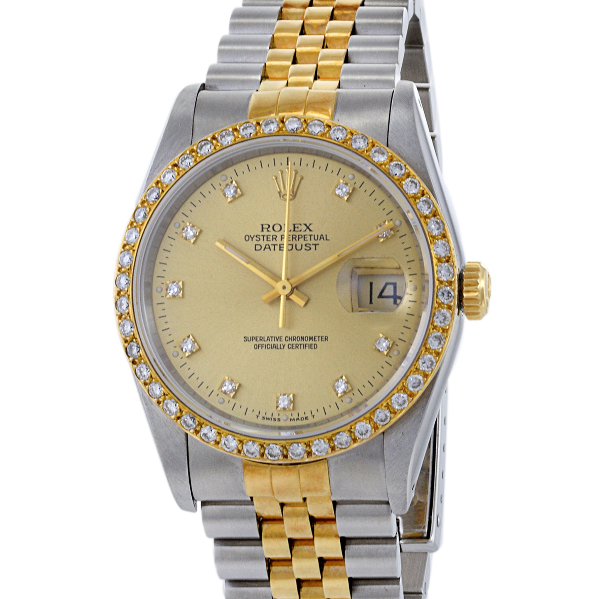 Rolex Datejust 36 reference 16233 Diamond Bezel and Markers Steel and 18K Yellow Gold