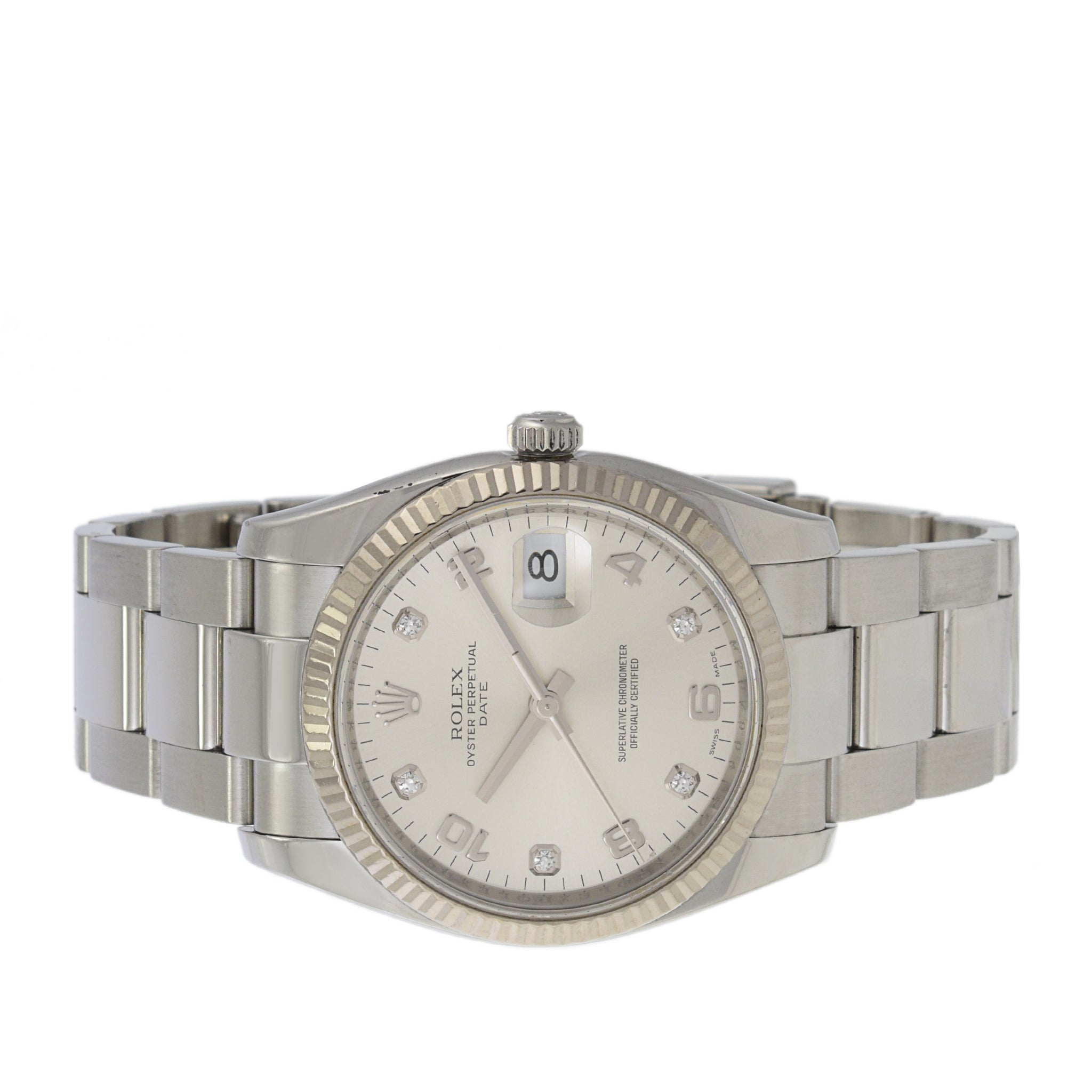 Rolex Date Reference 115234 Factory Diamond Dial 2007 Manufacture with Papers