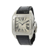 Cartier Santos 100 Large Stainless Steel Watch with Black Alligator Strap