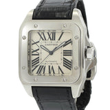 Cartier Santos 100 Large Stainless Steel Watch with Black Alligator Strap