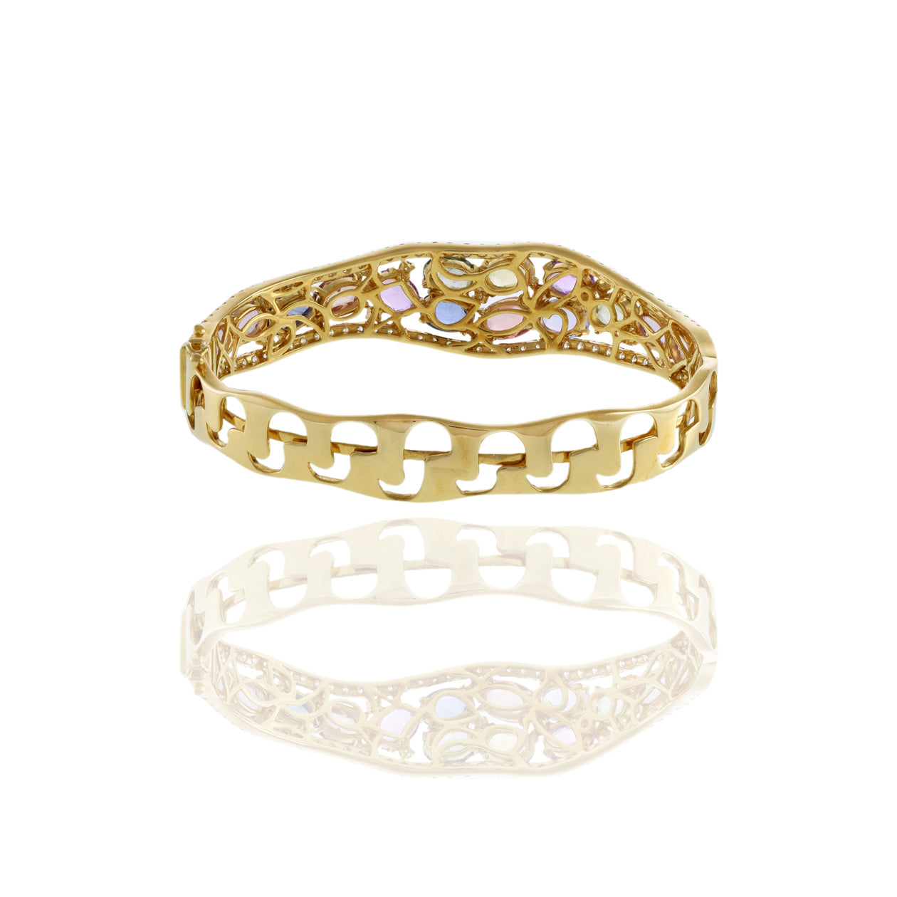 18KT Yellow Gold Multi Colored Sapphire And Diamond Bangle