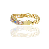 18KT Yellow Gold Multi Colored Sapphire And Diamond Bangle