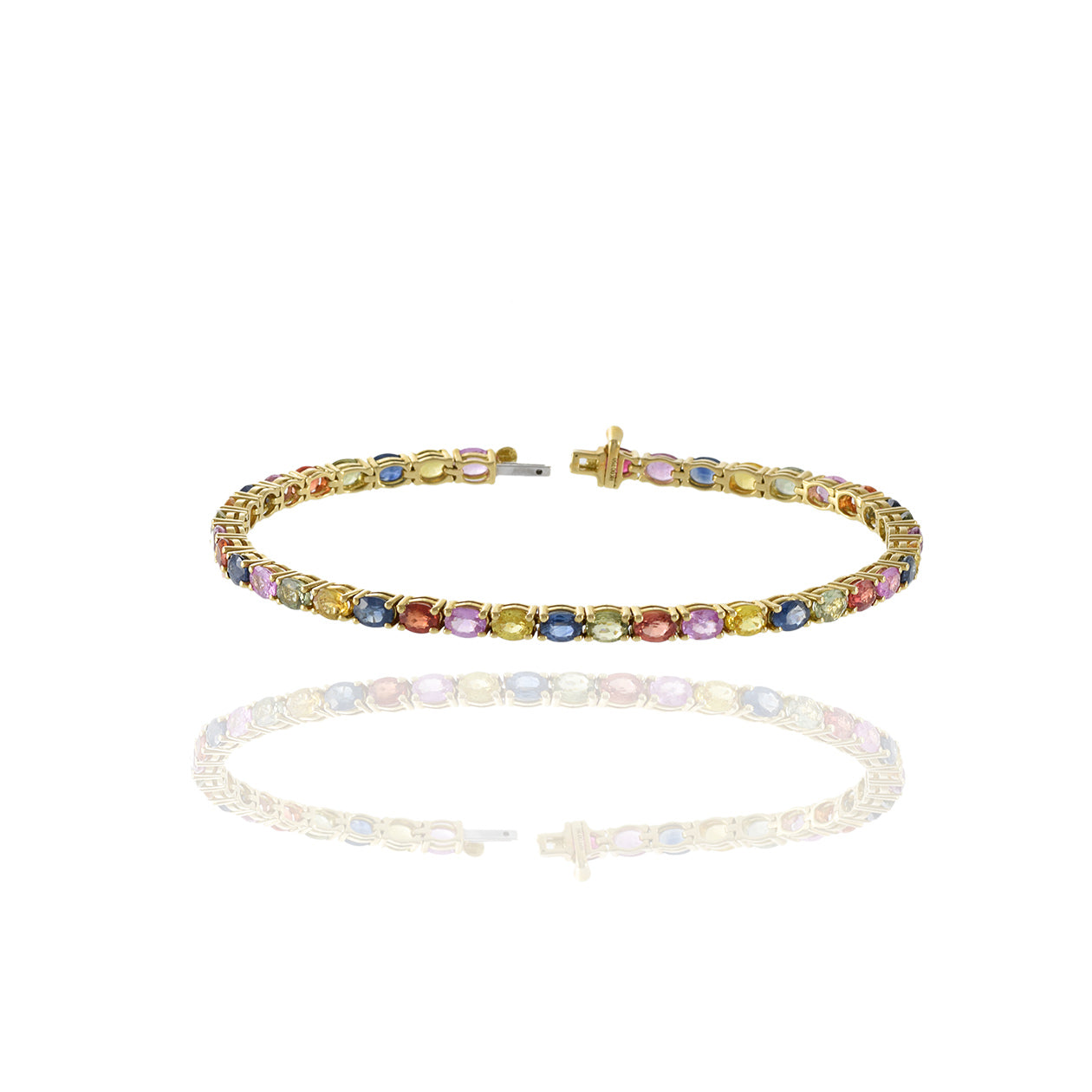 18KT Yellow Gold Oval Cut Multi Color Sapphire Bracelet