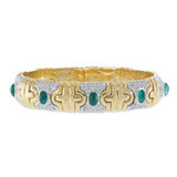 Retro Era 18KT Two-Tone Gold Emerald and Diamond Cabochon Bracelet
