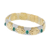Retro Era 18KT Two-Tone Gold Emerald and Diamond Cabochon Bracelet