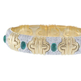Retro Era 18KT Two-Tone Gold Emerald and Diamond Cabochon Bracelet