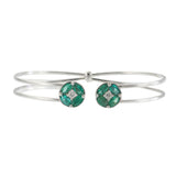 18KT White Gold Emerald and Diamond Open Bangle with Circular Cluster Accents