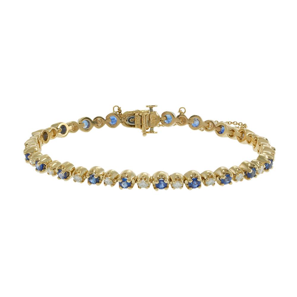 14KT Yellow Gold Vintage Sapphire and Diamond Tennis Bracelet